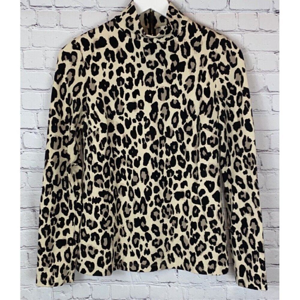 KATE SPADE NEW YORK Womens' Brown Leopard Mock Neck Shirt Back Zipper Size 6 - Picture 2 of 7